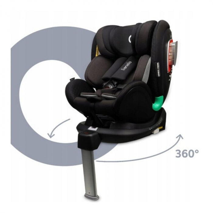 Scaun auto, Lionelo, I-size Antoon Plus, Pozitie de somn, Protectie laterala, Rotire 360 grade, 0-18 kg, Cu Isofix si picior de sustinere, Negru, Testat ADAC, Conform cu standardul european de securit [27]
