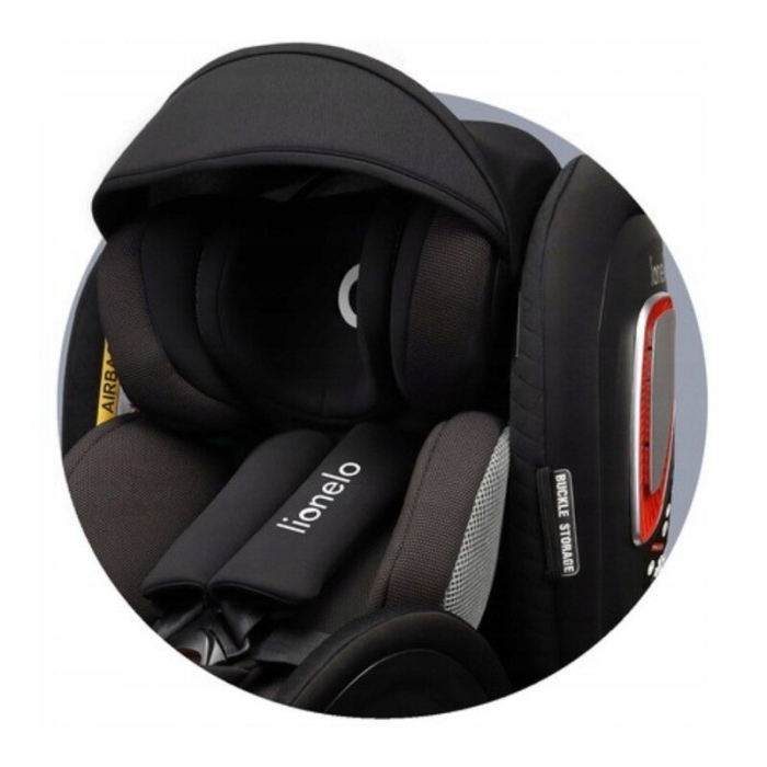 Scaun auto, Lionelo, I-size Antoon Plus, Pozitie de somn, Protectie laterala, Rotire 360 grade, 0-18 kg, Cu Isofix si picior de sustinere, Negru, Testat ADAC, Conform cu standardul european de securit [23]