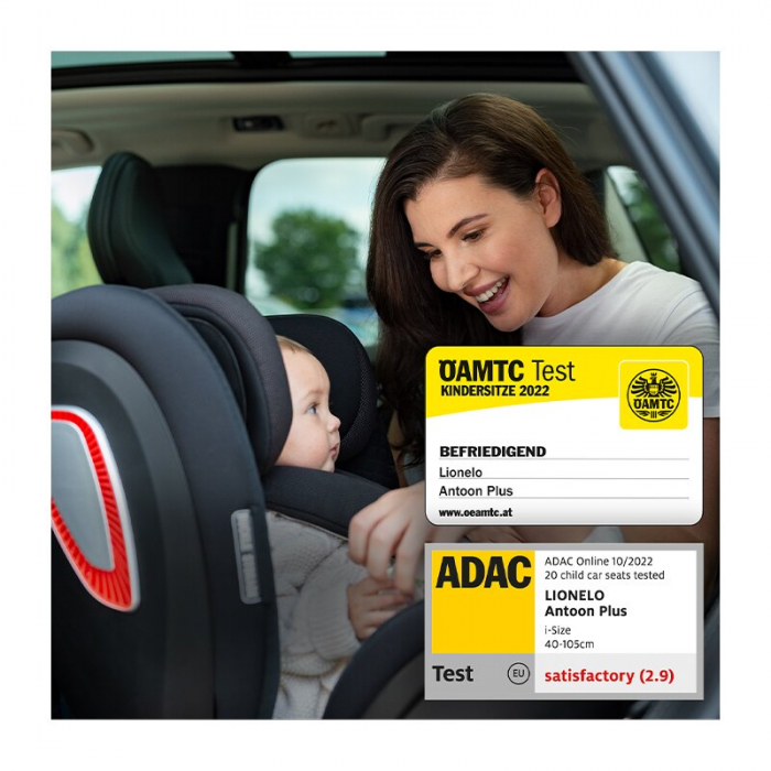 Scaun auto, Lionelo, I-size Antoon Plus, Pozitie de somn, Protectie laterala, Rotire 360 grade, 0-18 kg, Cu Isofix si picior de sustinere, Negru, Testat ADAC, Conform cu standardul european de securit [10]
