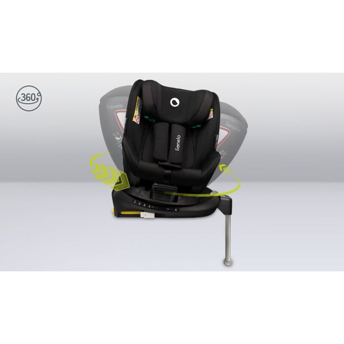 Scaun auto, Lionelo, I-size Antoon Plus, Pozitie de somn, Protectie laterala, Rotire 360 grade, 0-18 kg, Cu Isofix si picior de sustinere, Negru, Testat ADAC, Conform cu standardul european de securit [30]