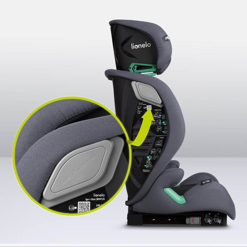 Scaun auto, Lionelo, i-Size Igo, 100- 150 cm, Cu isofix, Protectie laterala, Ajustare spatar in 2 pozitii, Tetiera Tri-Guard reglabila in 11 pozitii, Conform cu standardul european de securitate R129, [30]