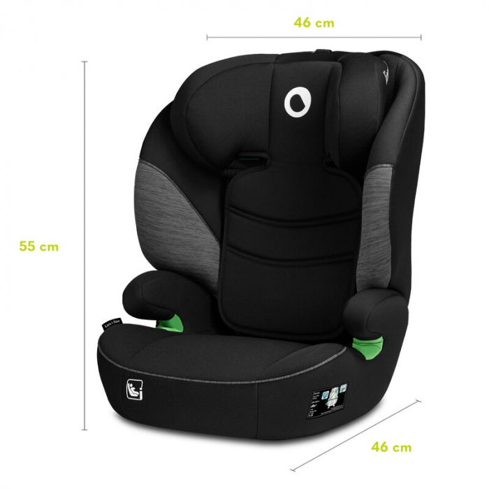 Scaun auto, Lionelo, Lars i-Size, Cu tetiera reglabila in 10 pozitii, Cu pozitionare spre sensul de mers, 15-36 Kg, 100-150 cm, Conform cu standardul european de securitate ECE R129/03, Negru/Gri [21]