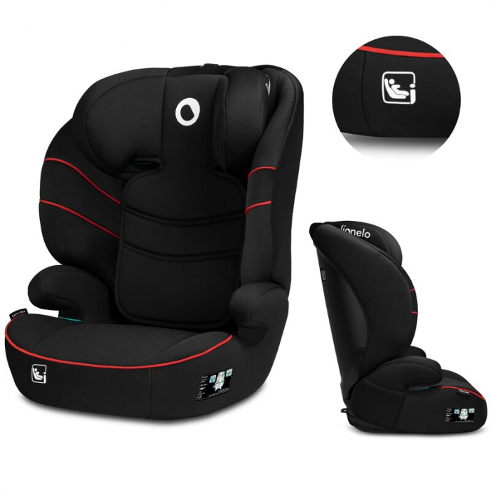 Scaun auto, Lionelo, Lars i-Size, Cu tetiera reglabila in 10 pozitii, Cu pozitionare spre sensul de mers, 15-36 Kg, 100-150 cm, Conform cu standardul european de securitate ECE R129/03, Negru/Rosu [3]