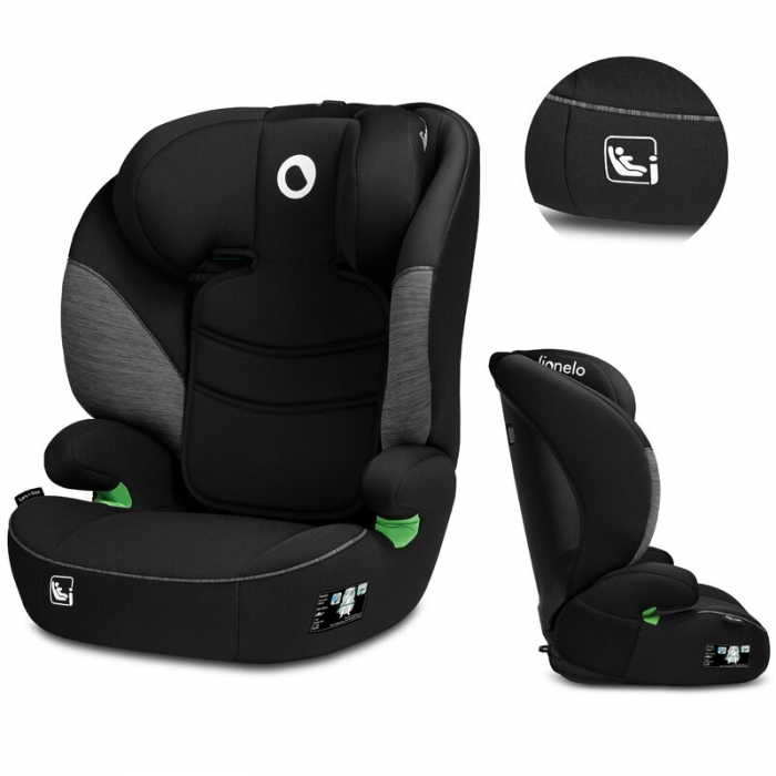 Scaun auto, Lionelo, Lars i-Size, Cu tetiera reglabila in 10 pozitii, Cu pozitionare spre sensul de mers, 15-36 Kg, 100-150 cm, Conform cu standardul european de securitate ECE R129/03, Negru/Gri [4]