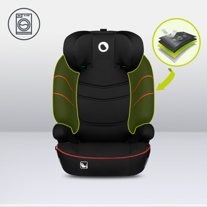 Scaun auto, Lionelo, Lars i-Size, Cu tetiera reglabila in 10 pozitii, Cu pozitionare spre sensul de mers, 15-36 Kg, 100-150 cm, Conform cu standardul european de securitate ECE R129/03, Negru/Rosu [15]