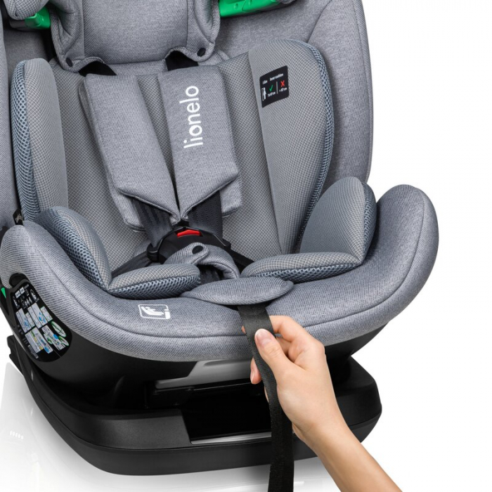 Scaun auto, Lionelo, Lavender I-size, Isofix, Cu centura TopTether, Cu spatar inclinabil in 5 pozitii, Cu tetiera reglabila in 13 pozitii, Instalare cu fata inainte, 9-36 Kg, 76-150 cm, Conform cu ECE [9]