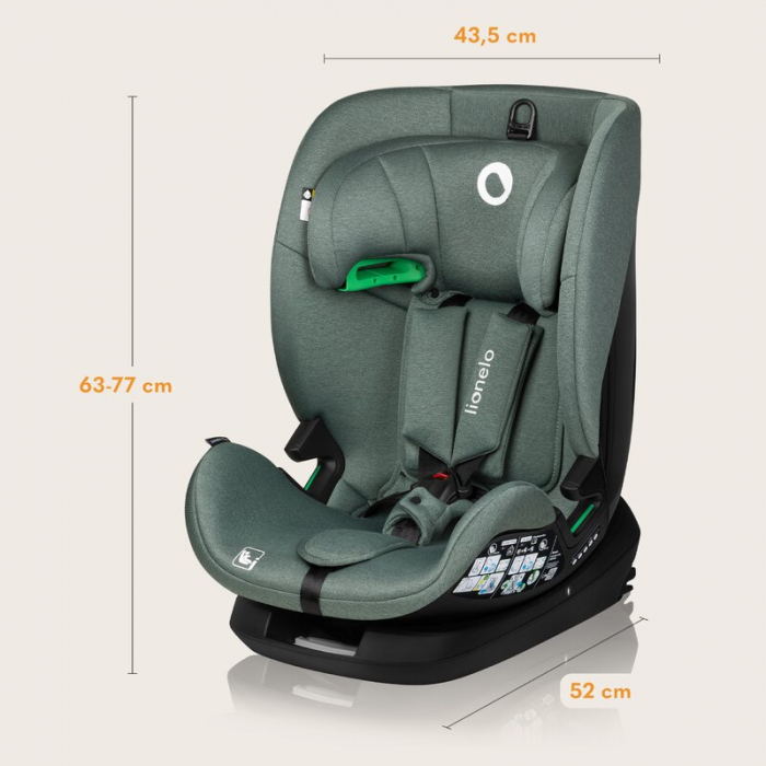 Scaun auto, Lionelo, Lavender I-size, Isofix, Cu centura TopTether, Cu spatar inclinabil in 5 pozitii, Cu tetiera reglabila in 13 pozitii, Instalare cu fata inainte, 9-36 Kg, 76-150 cm, Conform cu ECE [25]