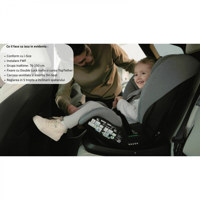 Scaun auto, Lionelo, Lavender I-size, Isofix, Cu centura TopTether, Cu spatar inclinabil in 5 pozitii, Cu tetiera reglabila in 13 pozitii, Instalare cu fata inainte, 9-36 Kg, 76-150 cm, Conform cu ECE [20]
