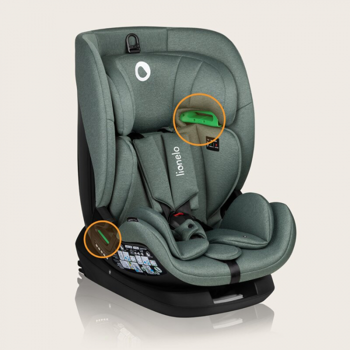 Scaun auto, Lionelo, Lavender I-size, Isofix, Cu centura TopTether, Cu spatar inclinabil in 5 pozitii, Cu tetiera reglabila in 13 pozitii, Instalare cu fata inainte, 9-36 Kg, 76-150 cm, Conform cu ECE [33]
