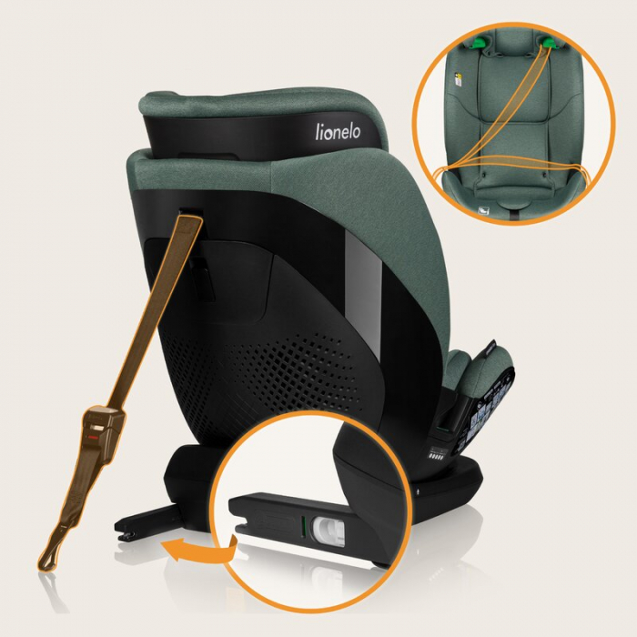 Scaun auto, Lionelo, Lavender I-size, Isofix, Cu centura TopTether, Cu spatar inclinabil in 5 pozitii, Cu tetiera reglabila in 13 pozitii, Instalare cu fata inainte, 9-36 Kg, 76-150 cm, Conform cu ECE [27]