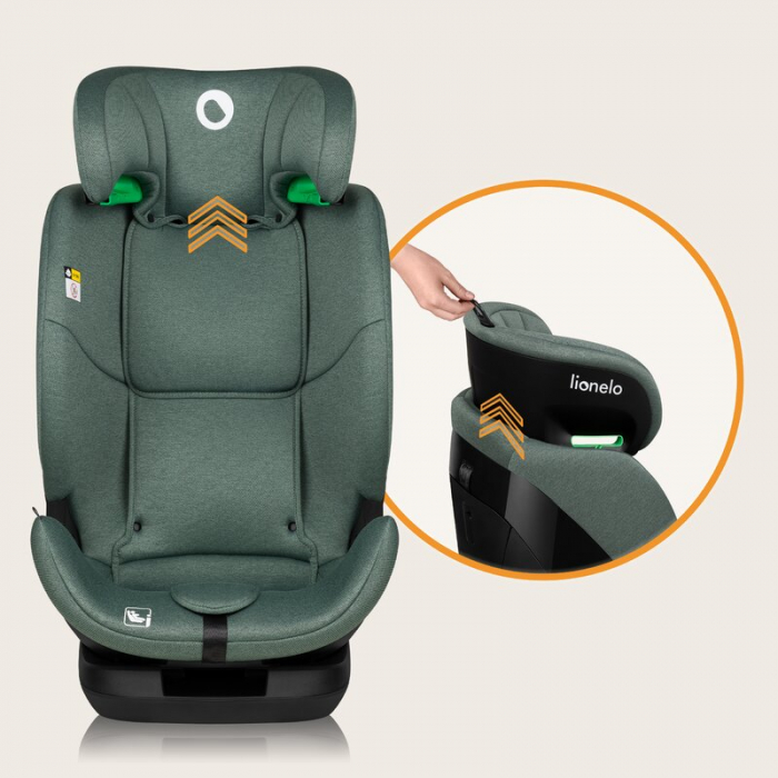 Scaun auto, Lionelo, Lavender I-size, Isofix, Cu centura TopTether, Cu spatar inclinabil in 5 pozitii, Cu tetiera reglabila in 13 pozitii, Instalare cu fata inainte, 9-36 Kg, 76-150 cm, Conform cu ECE [30]