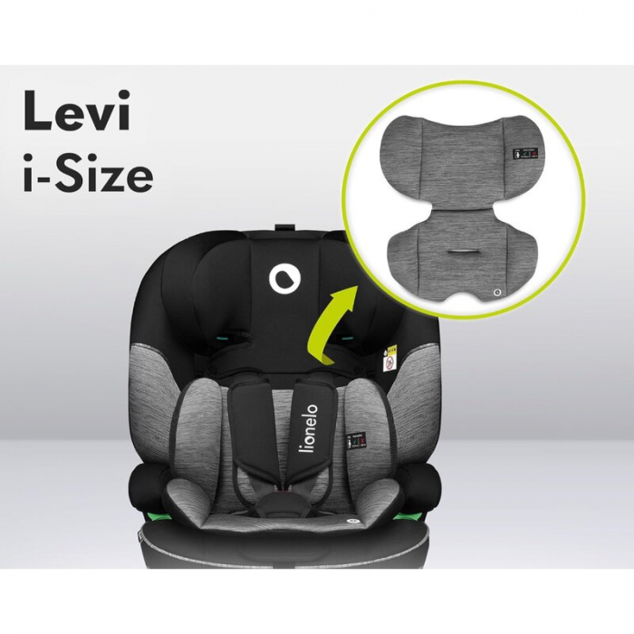 Scaun auto, Lionelo, Levi One i-Size, Universal, Instalare FWF, Cu tetiera reglabila in 10 pozitii, Cu spatar detasabil, 76-150 cm, Conform cu R129, Gri [15]