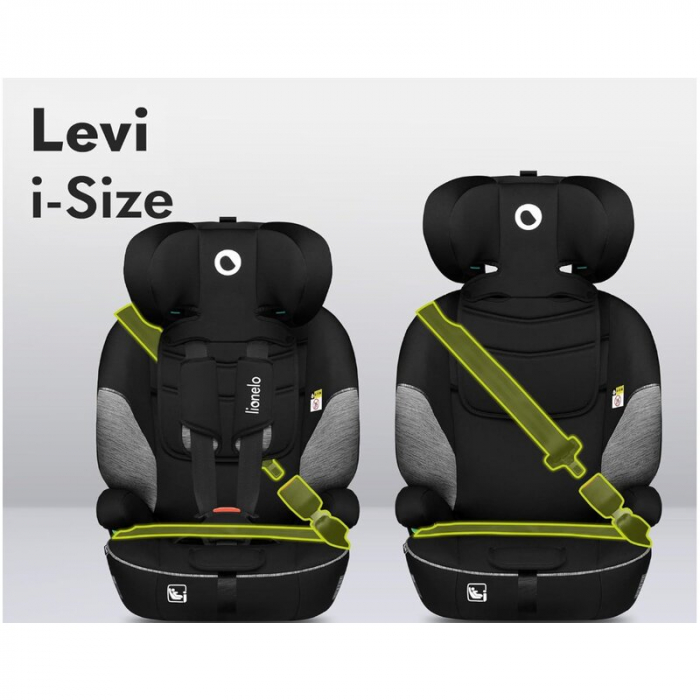 Scaun auto, Lionelo, Levi One i-Size, Universal, Instalare FWF, Cu tetiera reglabila in 10 pozitii, Cu spatar detasabil, 76-150 cm, Conform cu R129, Gri [17]