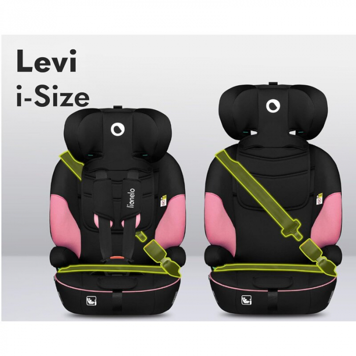 Scaun auto, Lionelo, Levi One i-Size, Universal, Instalare FWF, Cu tetiera reglabila in 10 pozitii, Cu spatar detasabil, 76-150 cm, Conform cu R129, Roz [14]