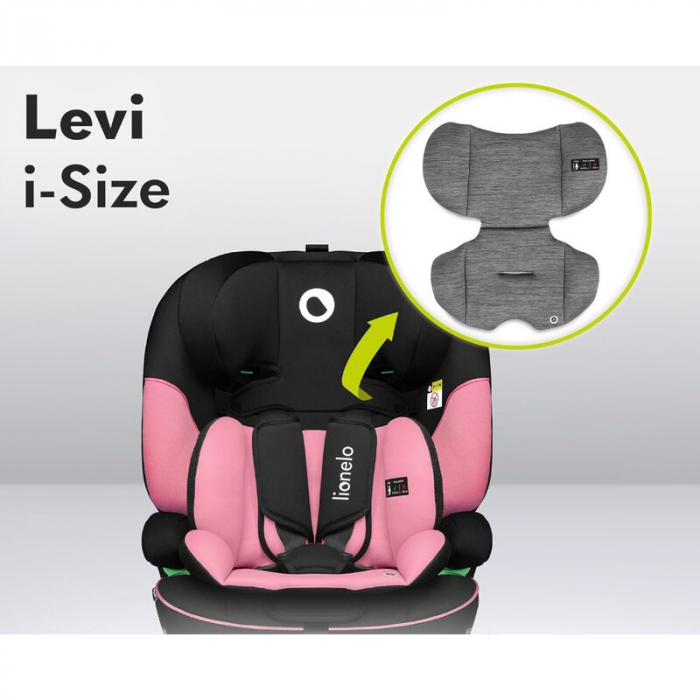 Scaun auto, Lionelo, Levi One i-Size, Universal, Instalare FWF, Cu tetiera reglabila in 10 pozitii, Cu spatar detasabil, 76-150 cm, Conform cu R129, Roz [16]