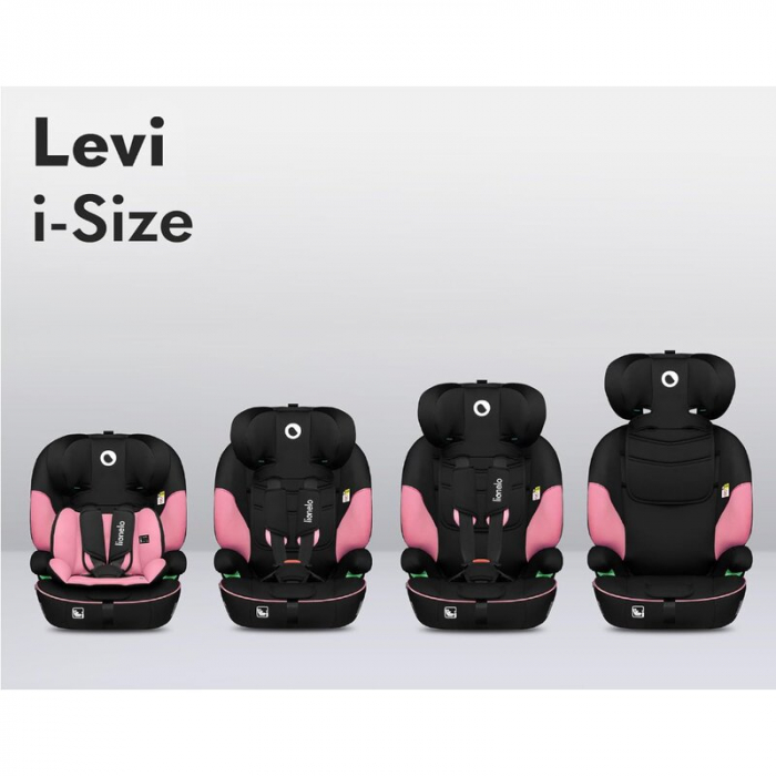 Scaun auto, Lionelo, Levi One i-Size, Universal, Instalare FWF, Cu tetiera reglabila in 10 pozitii, Cu spatar detasabil, 76-150 cm, Conform cu R129, Roz [12]