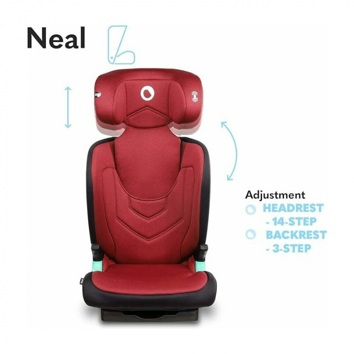 Scaun auto, Lionelo, Neal Burgundy, Spatar reglabil, Baza i-size, 15-36 Kg, cu Isofix, Conform cu standardul european de securitate ECE R129, Rosu [22]