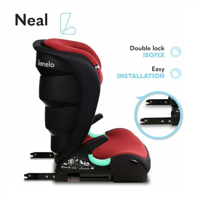 Scaun auto, Lionelo, Neal Burgundy, Spatar reglabil, Baza i-size, 15-36 Kg, cu Isofix, Conform cu standardul european de securitate ECE R129, Rosu [20]