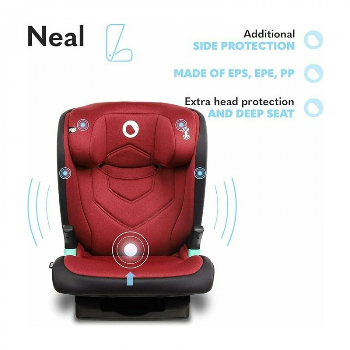 Scaun auto, Lionelo, Neal Burgundy, Spatar reglabil, Baza i-size, 15-36 Kg, cu Isofix, Conform cu standardul european de securitate ECE R129, Rosu [21]