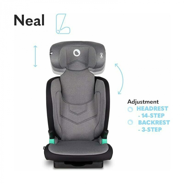 Scaun auto, Lionelo, Neal Stone, Spatar reglabil, Baza i-size, 15-36 Kg, cu Isofix, Conform cu standardul european de securitate ECE R129, Gri [25]