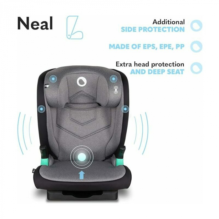 Scaun auto, Lionelo, Neal Stone, Spatar reglabil, Baza i-size, 15-36 Kg, cu Isofix, Conform cu standardul european de securitate ECE R129, Gri [24]