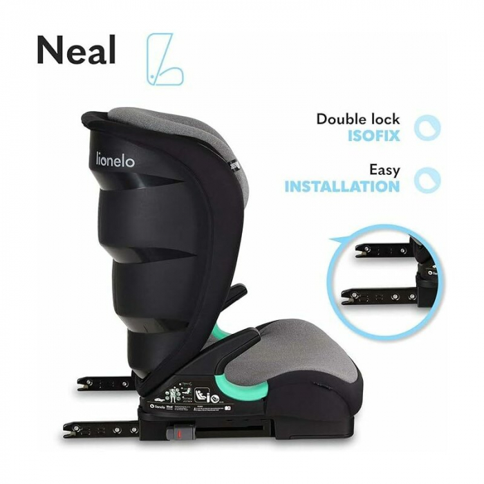 Scaun auto, Lionelo, Neal Stone, Spatar reglabil, Baza i-size, 15-36 Kg, cu Isofix, Conform cu standardul european de securitate ECE R129, Gri [23]