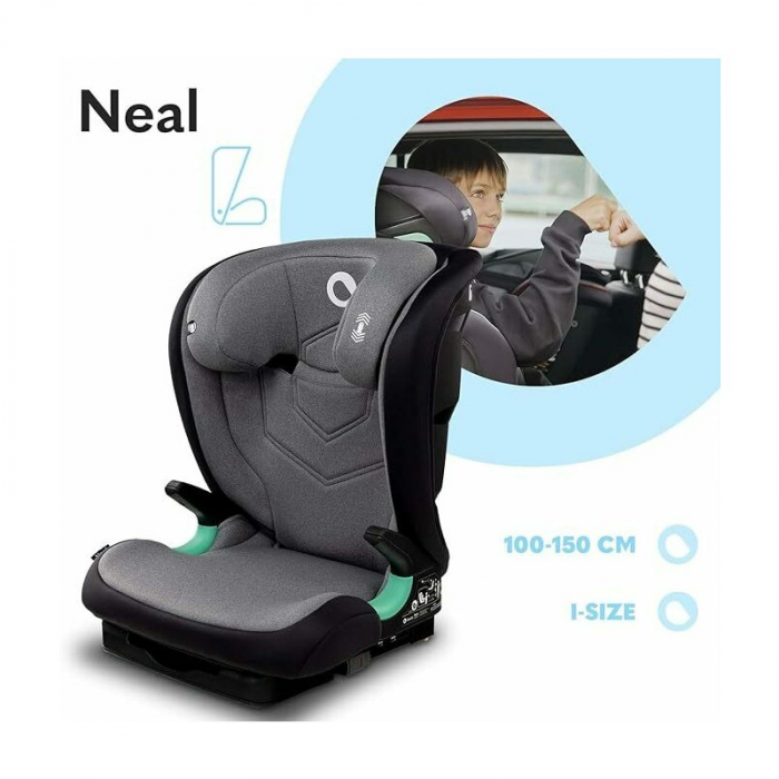 Scaun auto, Lionelo, Neal Stone, Spatar reglabil, Baza i-size, 15-36 Kg, cu Isofix, Conform cu standardul european de securitate ECE R129, Gri [22]