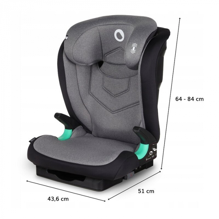 Scaun auto, Lionelo, Neal Stone, Spatar reglabil, Baza i-size, 15-36 Kg, cu Isofix, Conform cu standardul european de securitate ECE R129, Gri [7]