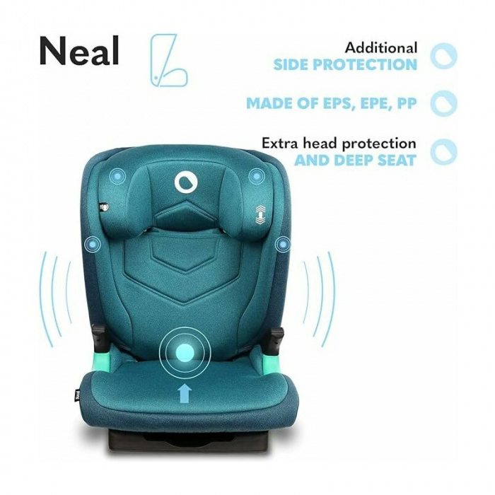 Scaun auto, Lionelo, Neal Turquoise, Spatar reglabil, Baza i-size, 15-36 Kg, cu Isofix, Conform cu standardul european de securitate ECE R129, Verde [21]
