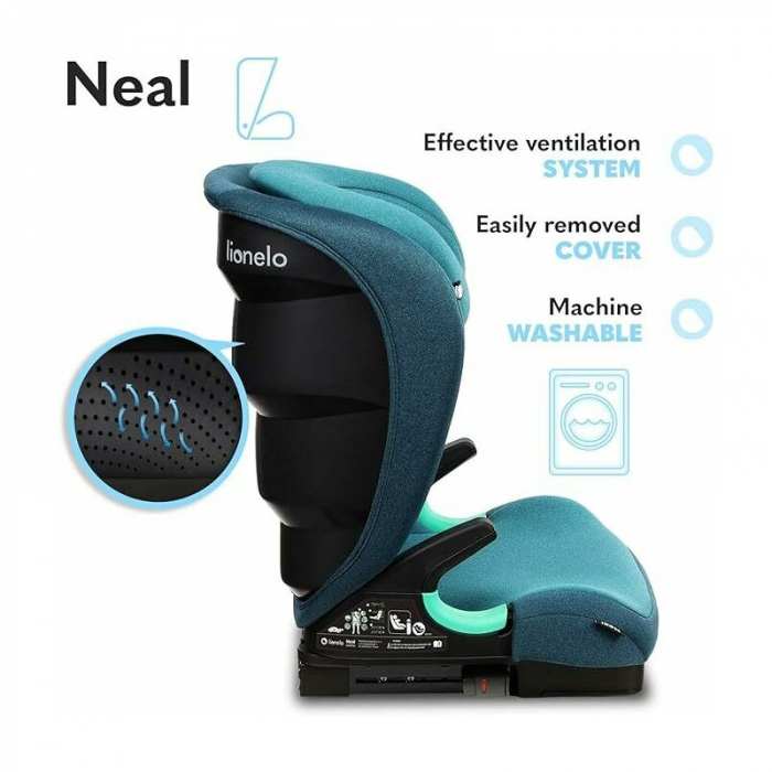 Scaun auto, Lionelo, Neal Turquoise, Spatar reglabil, Baza i-size, 15-36 Kg, cu Isofix, Conform cu standardul european de securitate ECE R129, Verde [23]