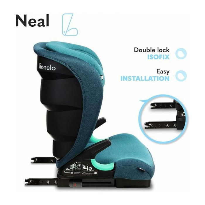 Scaun auto, Lionelo, Neal Turquoise, Spatar reglabil, Baza i-size, 15-36 Kg, cu Isofix, Conform cu standardul european de securitate ECE R129, Verde [20]