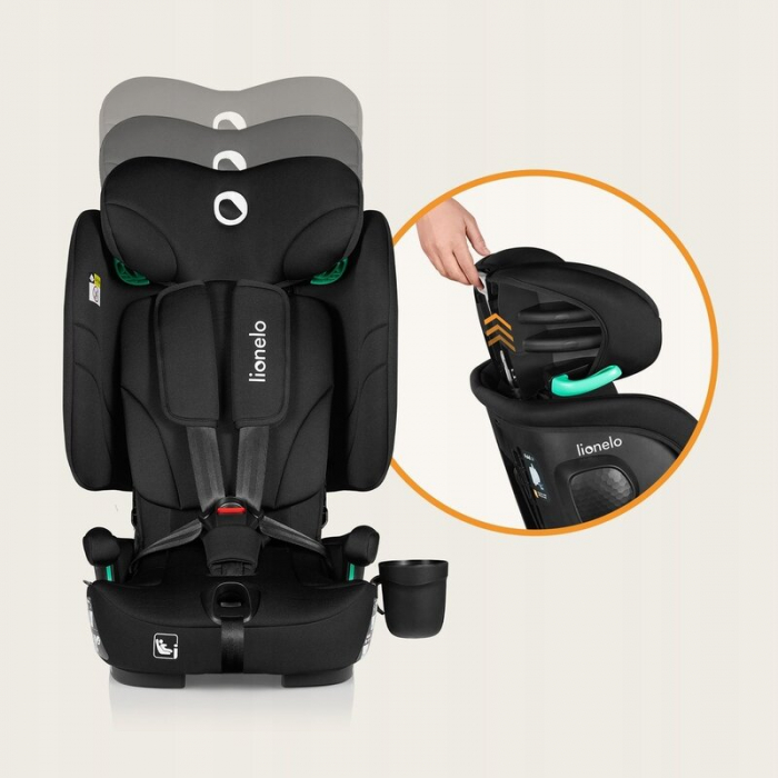Scaun auto pliabil, Lionelo, Nelly, i-Size, 76- 150 cm, Tetiera reglabila in 15 pozitii, Spatar reglabil in 4 pozitii, Sisteme de fixare Isofix si Top Tether, Sezut lat si confortabil, Conform cu ECE  [33]