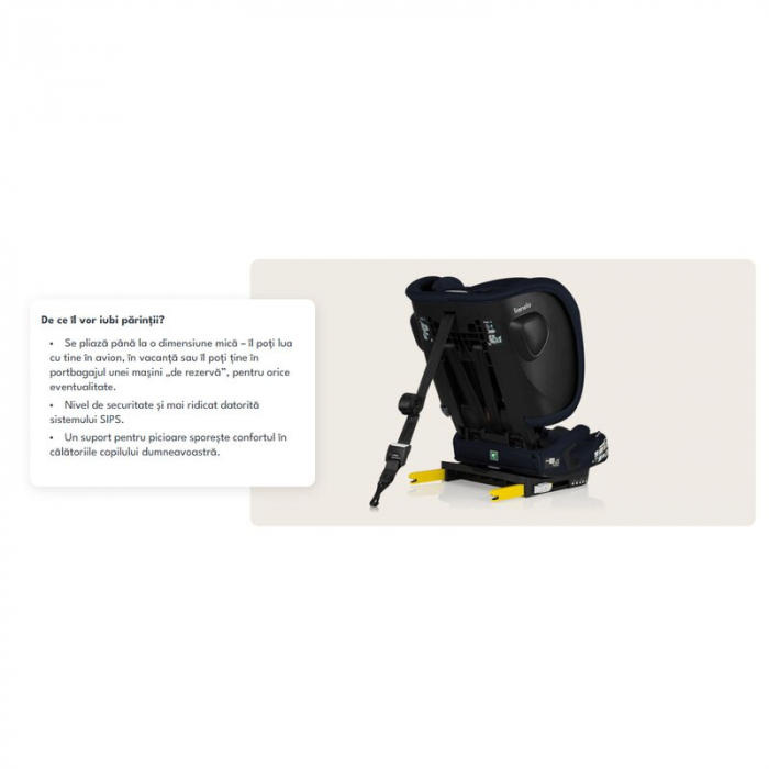 Scaun auto pliabil, Lionelo, Nelly, i-Size, 76- 150 cm, Tetiera reglabila in 15 pozitii, Spatar reglabil in 4 pozitii, Sisteme de fixare Isofix si Top Tether, Sezut lat si confortabil, Conform cu ECE  [39]