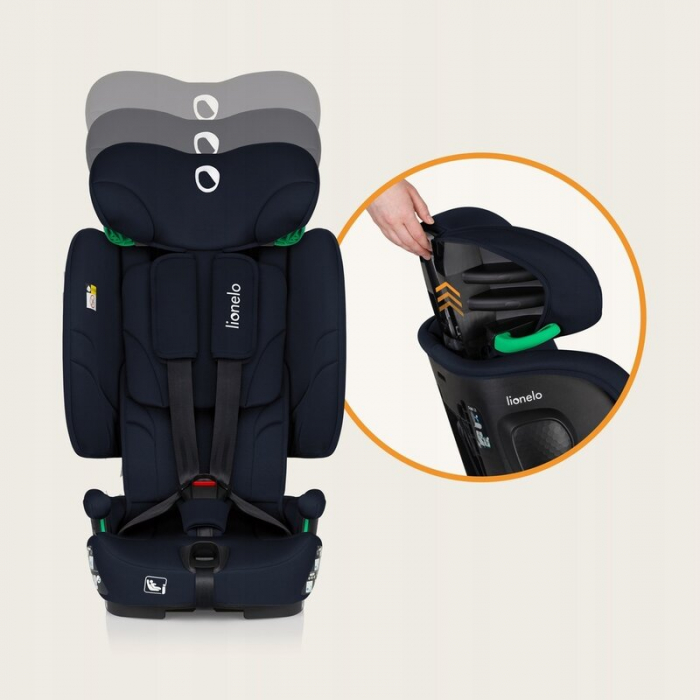 Scaun auto pliabil, Lionelo, Nelly, i-Size, 76- 150 cm, Tetiera reglabila in 15 pozitii, Spatar reglabil in 4 pozitii, Sisteme de fixare Isofix si Top Tether, Sezut lat si confortabil, Conform cu ECE  [34]