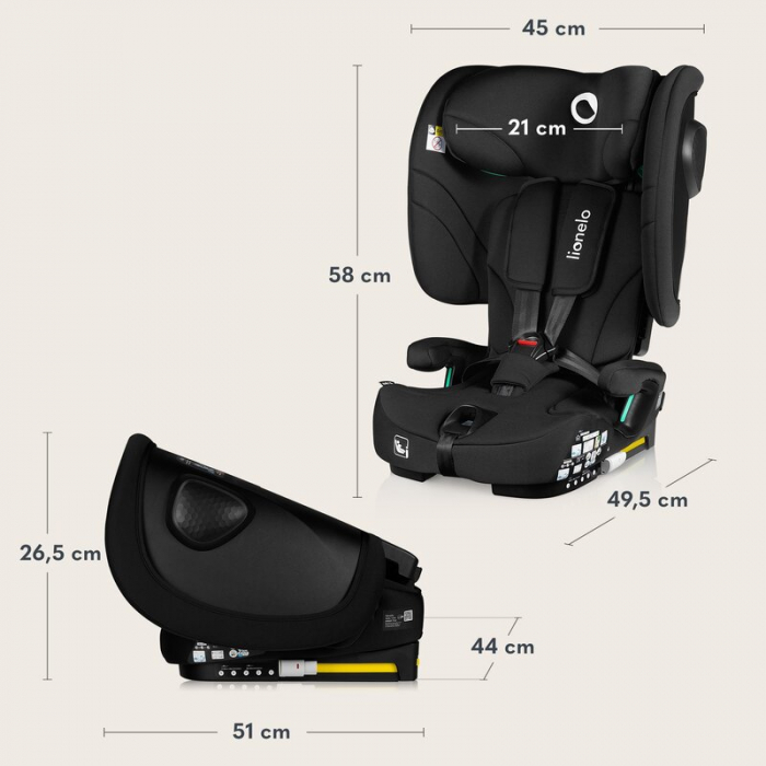 Scaun auto pliabil, Lionelo, Nelly, i-Size, 76- 150 cm, Tetiera reglabila in 15 pozitii, Spatar reglabil in 4 pozitii, Sisteme de fixare Isofix si Top Tether, Sezut lat si confortabil, Conform cu ECE  [32]