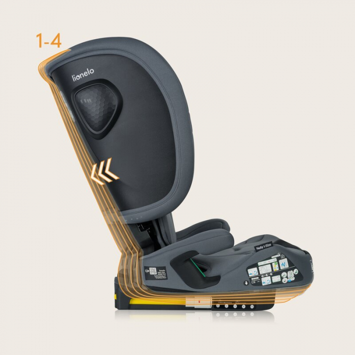 Scaun auto pliabil, Lionelo, Nelly, i-Size, 76- 150 cm, Tetiera reglabila in 15 pozitii, Spatar reglabil in 4 pozitii, Sisteme de fixare Isofix si Top Tether, Sezut lat si confortabil, Conform cu ECE  [36]
