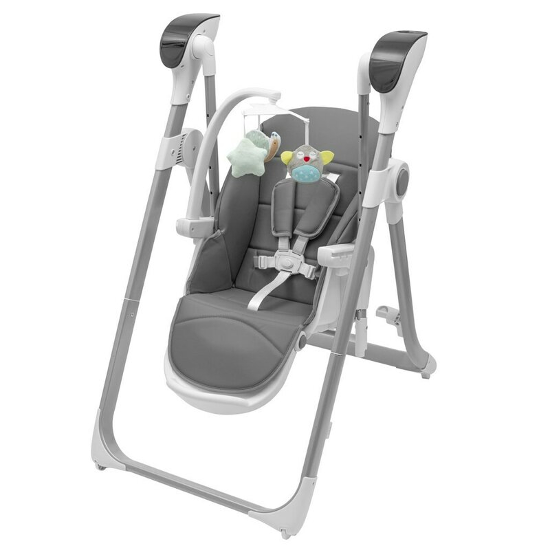 Scaun de masa 2 in 1, New Baby, Smart, Poate fi utilizat si ca leagan pentru copii, Cu telecomanda, Spatar reglabil in 4 pozitii, Cu 5 viteze de leganare, Cu melodii si jucarii, 0-36 luni, Grey [4]