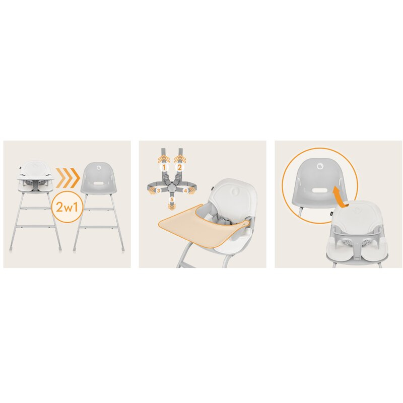 Scaun de masa, Lionelo, Dalia, 2 in 1, Transformabil, Cu 2 suporturi pentru picioare, Cu tavita detasabila, Sustine 60 kg, 6 luni+, Conform cu EN14988, Gri Stone [33]