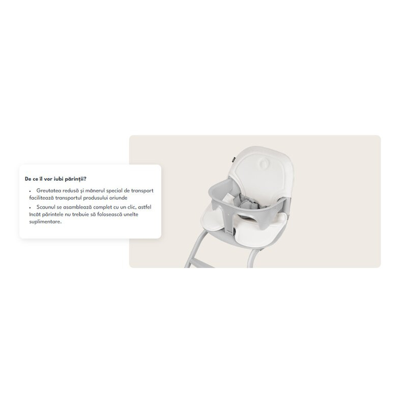 Scaun de masa, Lionelo, Dalia, 2 in 1, Transformabil, Cu 2 suporturi pentru picioare, Cu tavita detasabila, Sustine 60 kg, 6 luni+, Conform cu EN14988, Gri Stone [30]