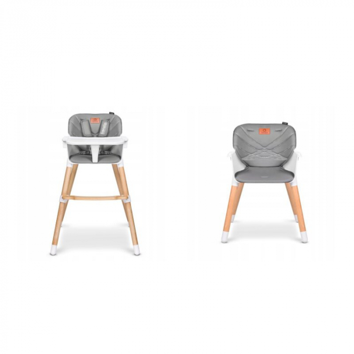 Scaun de masa, Lionelo, Koen, Din fag, 2 in 1, Transformabil, Sustine 30 kg, 6 luni+, Conform cu standardul european de securitate EN14988, Gri [6]
