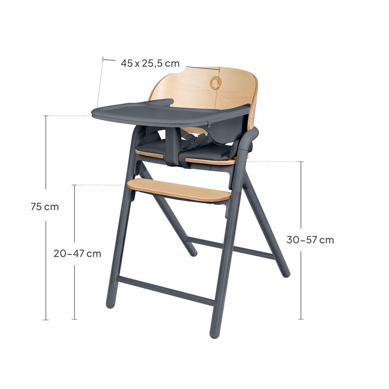 Scaun de masa multifunctional Celia, Lionelo, Din lemn de fag, 6 luni- adult, Reglabil pe inaltime, Spatar lat, Sezut ergonomic, Tavita silicon, Suport de picioare reglabil, Greutate maxima 90 Kg, Gri [20]