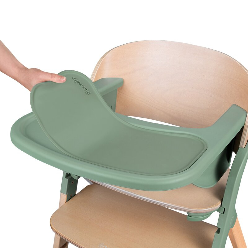 Scaun de masa multifunctional Megan, Lionelo, Din lemn de fag, 6 luni- adult, Reglabil pe inaltime, Husa impermeabila, Tavita silicon, Suport de picioare reglabil, Greutate maxima 110 Kg, Verde [14]