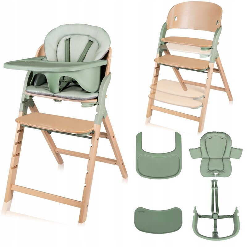 Scaun de masa multifunctional Megan, Lionelo, Din lemn de fag, 6 luni- adult, Reglabil pe inaltime, Husa impermeabila, Tavita silicon, Suport de picioare reglabil, Greutate maxima 110 Kg, Verde [2]