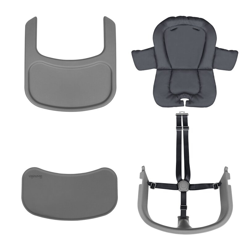 Scaun de masa multifunctional Megan, Lionelo, Din lemn de fag, 6 luni- adult, Reglabil pe inaltime, Husa impermeabila, Tavita silicon, Suport de picioare reglabil, Greutate maxima 110 Kg, Gri [17]