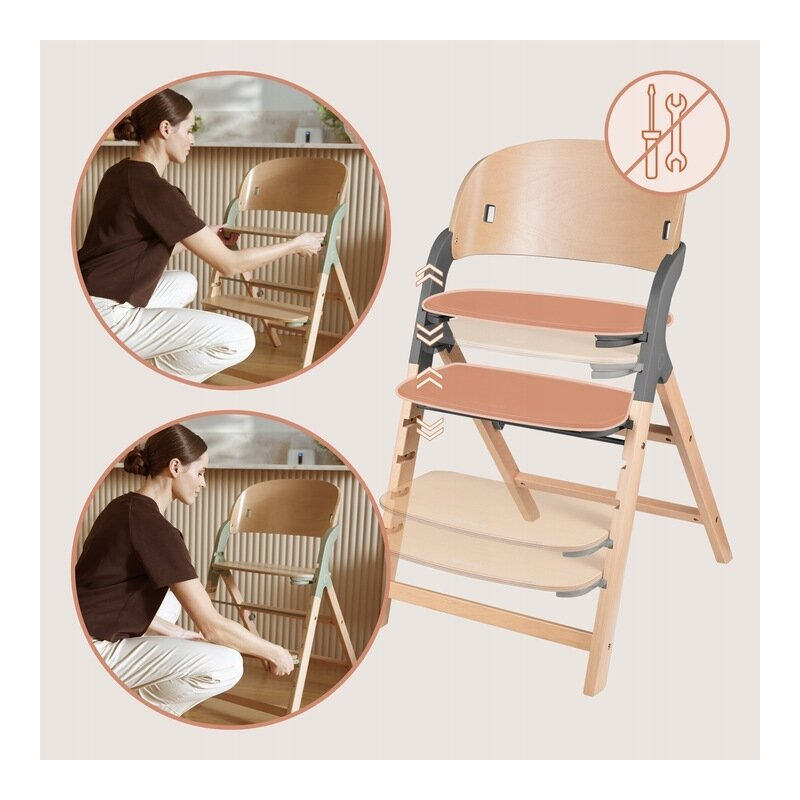 Scaun de masa multifunctional Megan, Lionelo, Din lemn de fag, 6 luni- adult, Reglabil pe inaltime, Husa impermeabila, Tavita silicon, Suport de picioare reglabil, Greutate maxima 110 Kg, Gri [19]