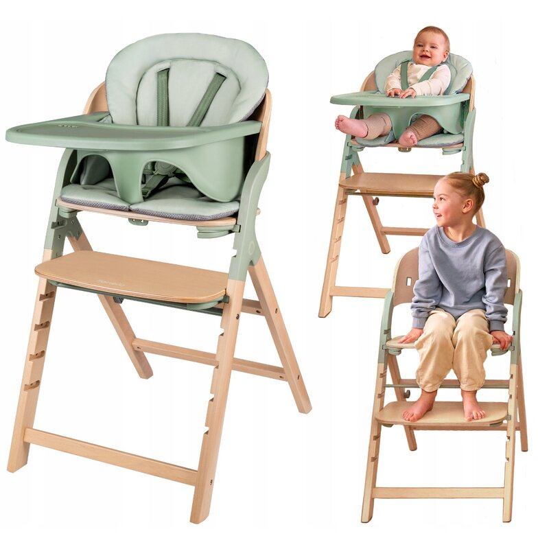 Scaun de masa multifunctional Megan, Lionelo, Din lemn de fag, 6 luni- adult, Reglabil pe inaltime, Husa impermeabila, Tavita silicon, Suport de picioare reglabil, Greutate maxima 110 Kg, Verde [4]