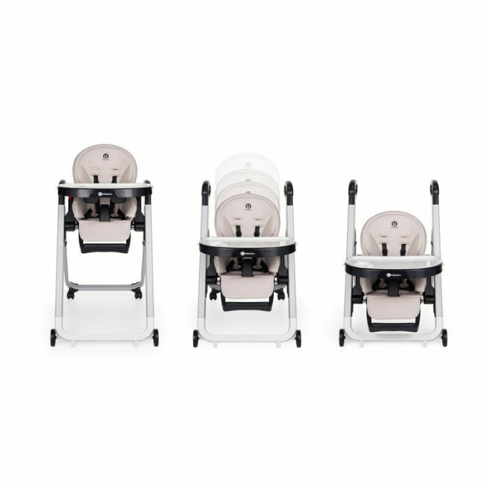 Scaun de masa, Petite&Mars, Tasty, Multifunctional, Pana la 15 kg, Reglabil pe inaltime in 7 pozitii, Spatar reglabil pana la 175 grade, Suport picioare si tavita reglabile, Cu roti, Aluminiu, Jasmine [7]