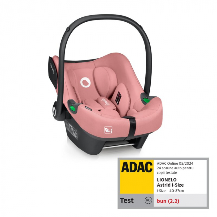 Scoica auto, Lionelo, i-Size Astrid, 0-13 Kg, 40-87 cm, Cu maner si capotina reglabile, Cu protectie laterala avansata, Salteluta confortabila, Testat ADAC, Conform cu standardul european de securitat [1]