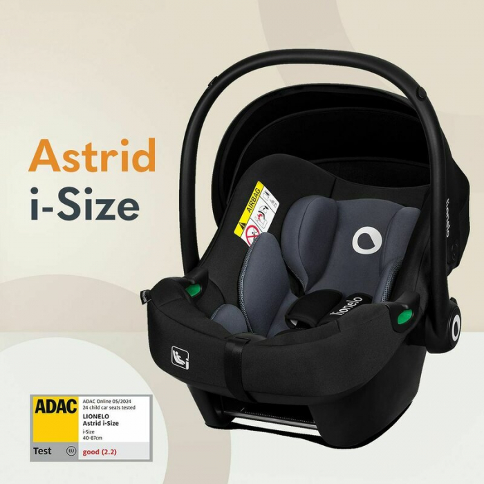 Scoica auto, Lionelo, i-Size Astrid, 0-13 Kg, 40-87 cm, Cu maner si capotina reglabile, Cu protectie laterala avansata, Salteluta confortabila, Testat ADAC, Conform cu standardul european de securitat [32]