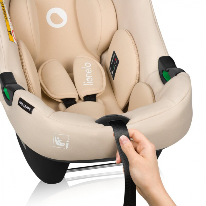 Scoica auto, Lionelo, i-Size Astrid, Include baza Isofix, 0-13 Kg, 40-87 cm, Cu maner si capotina reglabile, Cu protectie laterala avansata, Salteluta confortabila, Testat ADAC, Conform cu R129, Bej [4]